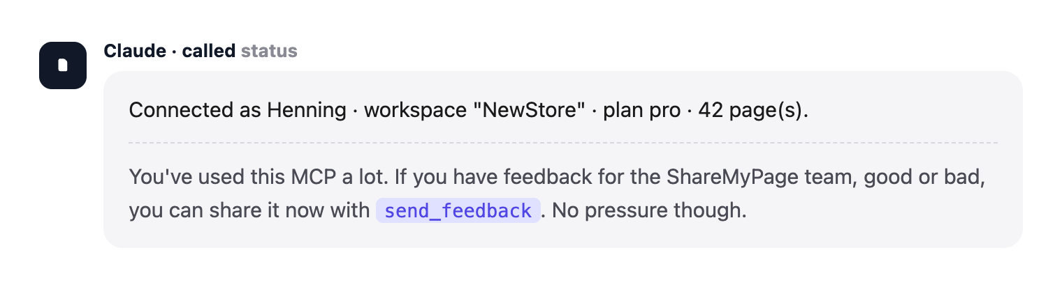 The status reply in a real conversation, with the extra nudge line appended once real usage crosses the threshold.